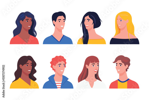 Faces of Diversity: A vibrant set of diverse portraits of individuals, each exuding unique characteristics, offering a glimpse into the beauty of human variety. 