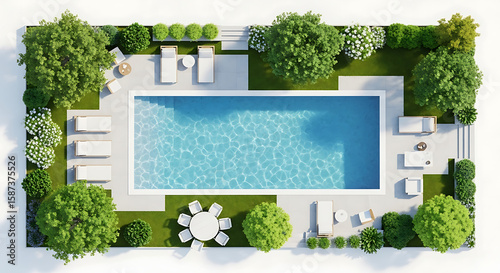 Fototapeta Naklejka Na Ścianę i Meble -  top view landscape design elements for poolside garden
