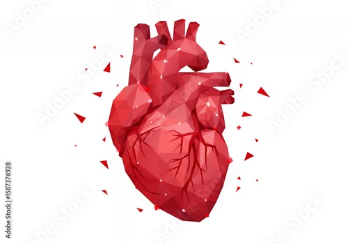 Low poly red heart illustration with geometric shapes and polygonal design.