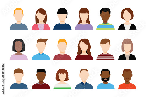 Diverse Faces: a collection of diverse, faceless avatars representing a variety of individuals, highlighting the importance of inclusivity and community in a modern world. 
