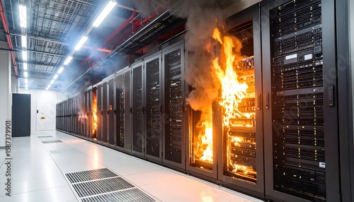 Wallpaper Mural Data Center Inferno: Server Room Fire Disaster Torontodigital.ca