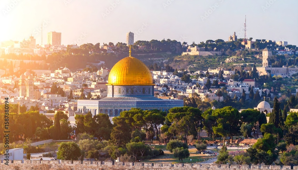 Obraz premium Golden Dome and Cityscape at Sunrise