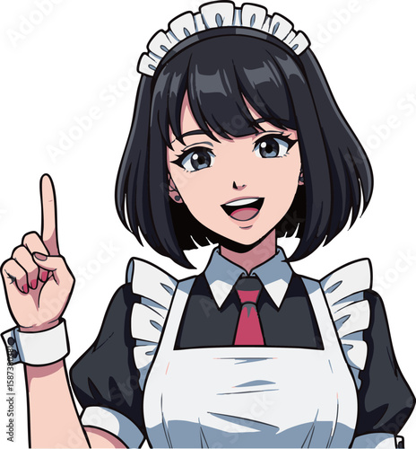現代風メイド服の可愛い女性キャラクター - フラットアニメスタイルイラスト