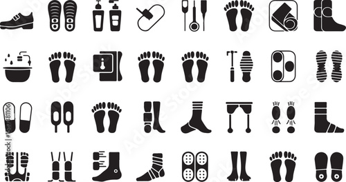  Foot Care, Footwear, and Hygiene Icons Set