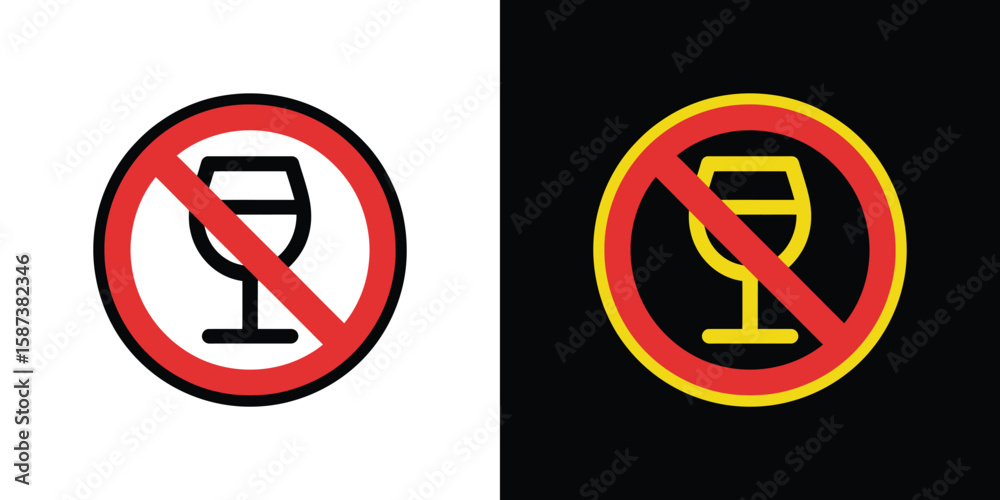 Obraz premium Prohibition Sign Red Circle with Diagonal Bar Over Wine Glass in White, Black Variant