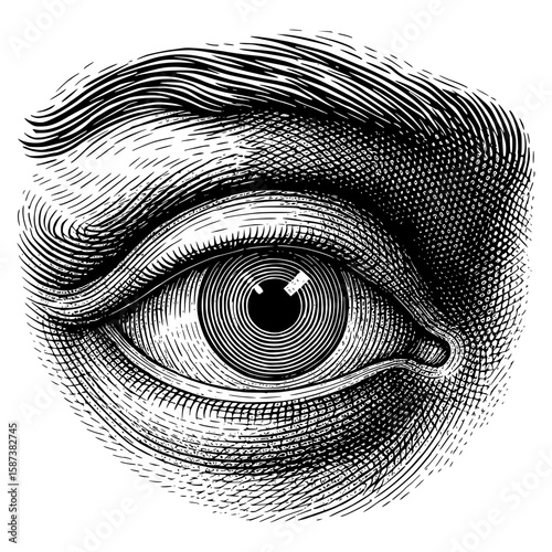 Detailed Human Eye Vintage Engraving Style Illustration