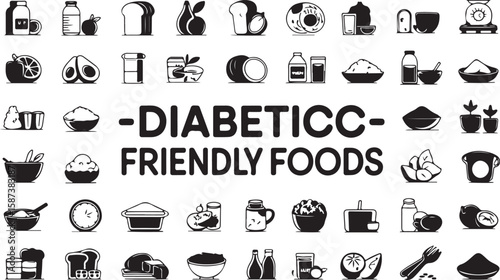 Diabetic-Friendly Foods Icon Set