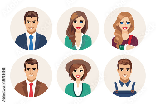 Diverse Portrait Collection: A captivating array of diverse individuals, each portrayed in a vibrant circle, exudes a sense of uniqueness and personality, Perfect for representing a variety of people.