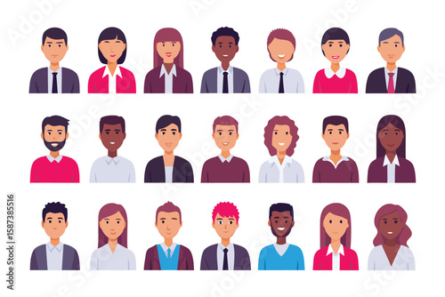 Diverse Professional Portraits: A collection of head and shoulder portraits of diverse professional individuals, showcasing variety in ethnicity, gender, and style. 