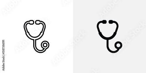 Two Black Stethoscope Icons Differing in Line Weight on a Split White Background