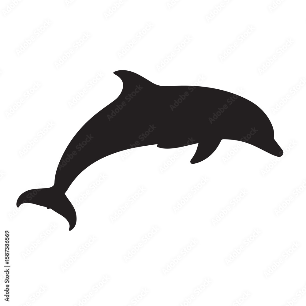 Fototapeta premium Sleek Silhouette A Leaping Dolphin's Graceful Dance in Black Against White, a vector illustration, perfect for ocean themes and marine life designs.