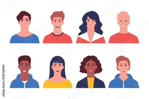 Portraits of Expressions: A collection of diverse individuals, each showcasing a unique emotion through their facial expressions, perfect for illustrating a variety of moods and character.