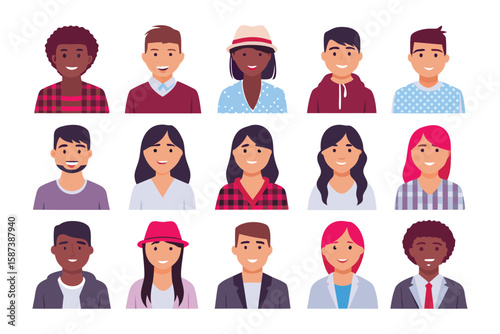 Diverse Portrait Collection: A vibrant assortment of diverse individuals, showcasing a spectrum of ethnicities and styles.