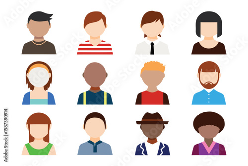 Wallpaper Mural Avatar Variety: A collection of illustrated avatar icons, each representing a diverse range of individuals with unique hairstyles, offering a versatile representation of modern society. Torontodigital.ca