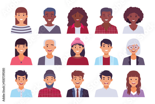 Diverse Faces: A captivating collection of diverse portraits, each face uniquely expresses personality, celebrating the beauty of individuality and the rich tapestry of human existence.