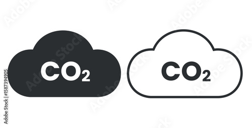 CO₂ Cloud Emission Icons Set - Solid and Outline Air Pollution Symbols