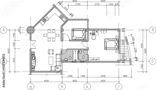 Vector sketch illustration silhouette design section view interior plan site plan layout hotel and apartment 