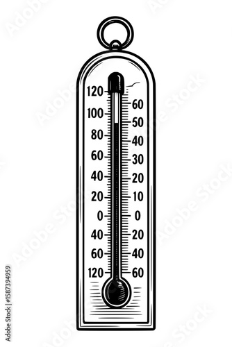 Vintage Black and White Thermometer with Celsius and Fahrenheit Scales
