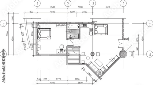 Vector sketch illustration silhouette design section view interior plan site plan layout hotel and apartment
