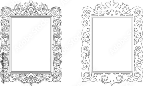 Vector sketch illustration silhouette design detail glass mirror frame classic gothic vintage ethnic floral traditional 