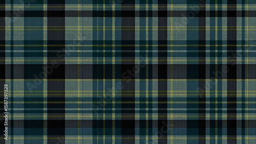 Gordon Clan Tartan with navy and green stripes, black and yellow accents, matte canvas texture, artistic, understated, creative, subtle, high-resolution, elegant, heritage, stylish, textured, vintage,