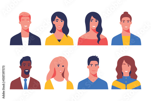 Diverse Avatar Collection: Showcasing a vibrant and inclusive array of individuals, each avatar embodies uniqueness and personality, ready to be integrated into digital interfaces. 