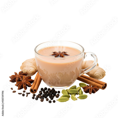 Aromatic spiced chai tea composition isolated