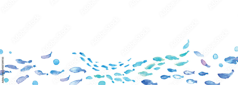 Fototapeta premium 水彩画。水彩タッチの海の生き物フレーム。夏の生き物ベクターイラスト。海。バカンス。水中フレーム背景。Watercolor painting. Watercolor sea creatures frame. Summer creatures vector illustration. Ocean. Vacation. Underwater frame background.