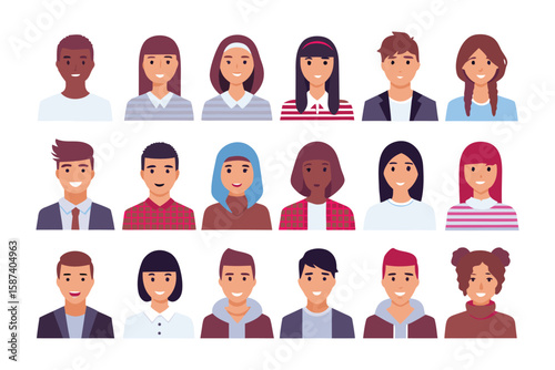 Portraits of diversity: An artful collection of diverse individual, illustrating the varied tapestry of humanity with graphic design.