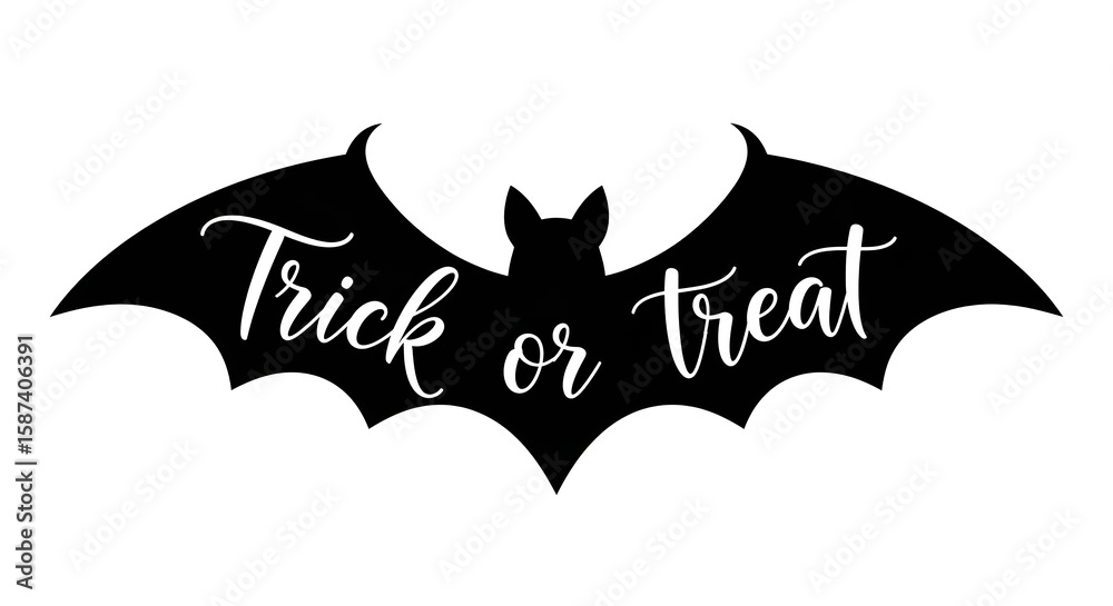 Fototapeta premium Illustration of black bat silhouette with trick or treat text for halloween
