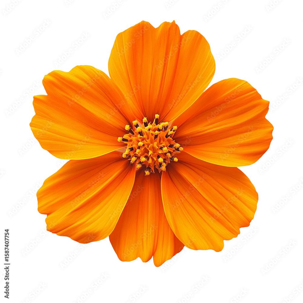 Obraz premium Close-up of a beautiful orange dahlia flower, resembling a gerbera or daisy, with delicate petals blooming in nature, isolated on white