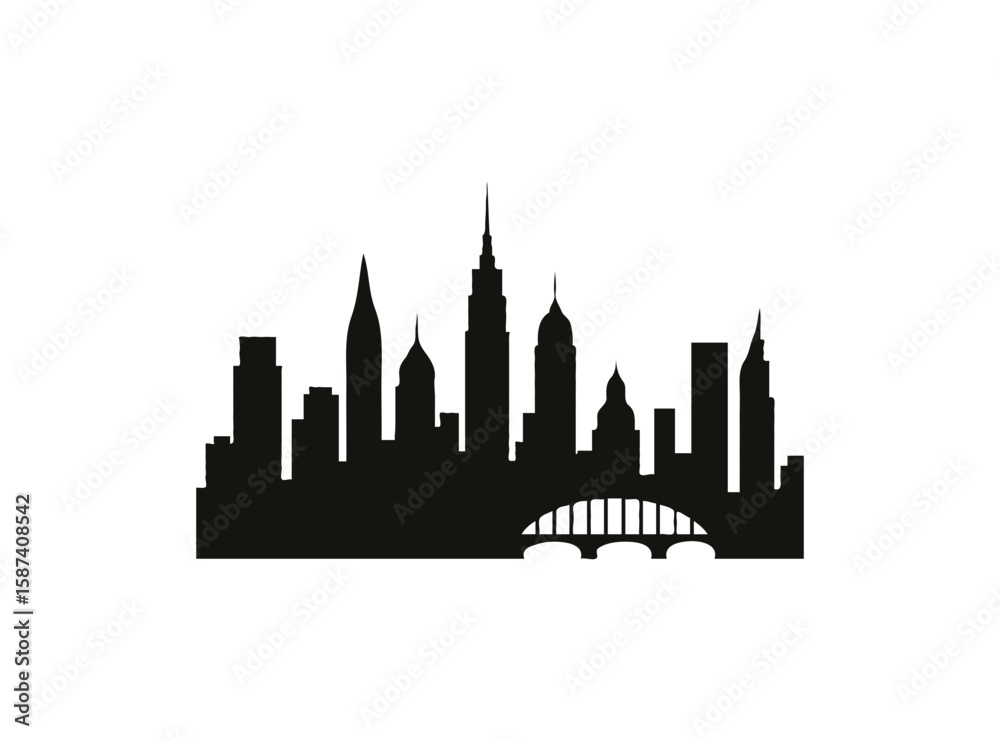 Naklejka premium New york city skyline silhouette with bridge isolated on transparent background