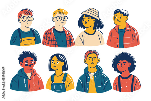 Diverse Portrait Illustrations: A vibrant collection of hand-drawn portraits showcasing unique individuals from diverse backgrounds, capturing a spectrum of styles and personalities. 