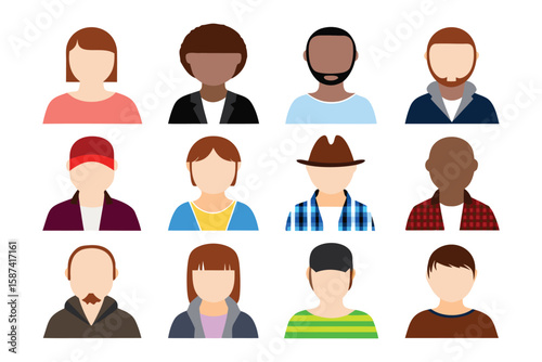 Diverse People Avatars: A collection of vector avatars showcases diverse group of people of different ethnicity and style, embodying inclusivity and representation for various digital platforms.