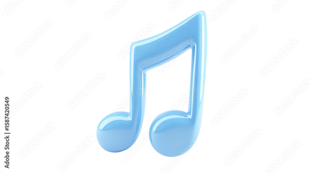 Glossy Light Blue Music Note Icon on Transparent Background Glossy Light Blue Music Note Icon on Transparent Background