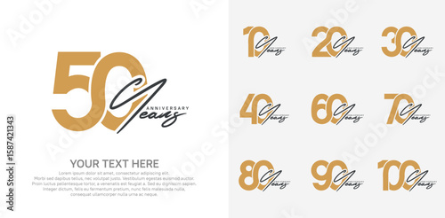Anniversary logo set vector design, brown color for celebration event