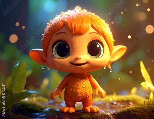 Cute digital creature in a lush forest setting