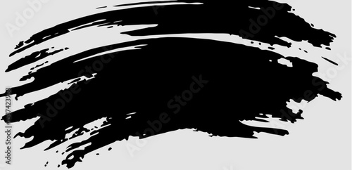 Vector  abstract black brush stroke with jagged edges and textured appearance on a light gray background view