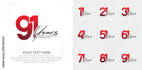 Anniversary logo set vector design, red and black color for celebration event