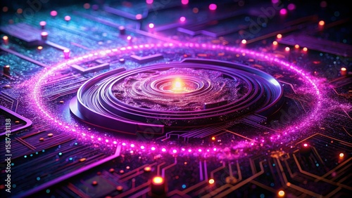 Futuristic Circuit Board with Glowing Energy