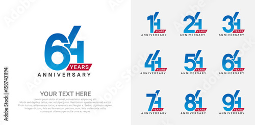 Anniversary logo set vector design, blue and red color for celebration event