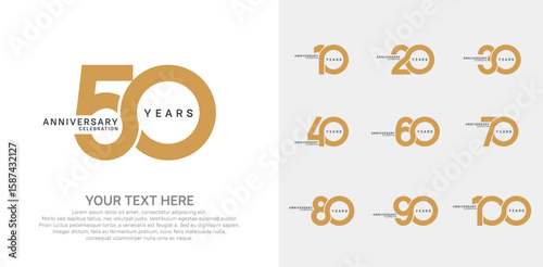 Anniversary logo set vector design, brown color for celebration event