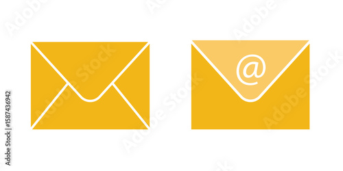 Mail icon set. Email icon vector. E mail icon Yellow and Black color. Envelope illustration on a transparent and white background. Vector illustration Eps 10.