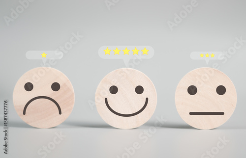 Customers show ratings with happy icons. customer satisfaction survey concept copy space