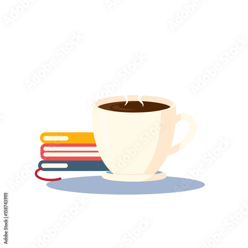 Hot Coffee Mug with Stack of Books