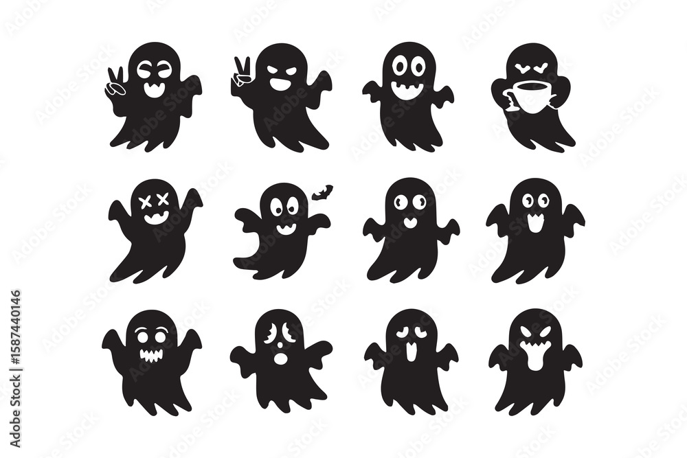 Obraz premium halloween ghost set illustration vector