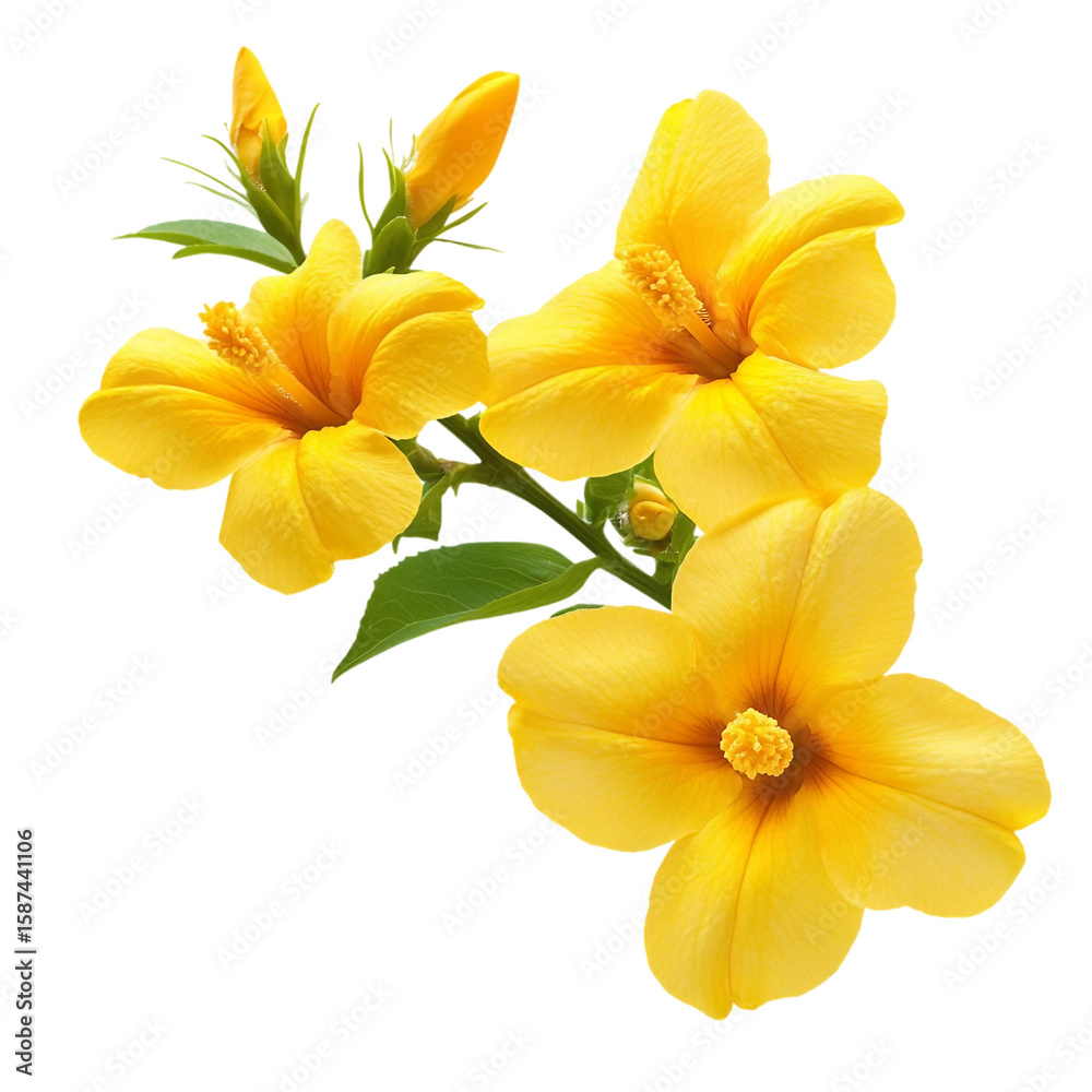 Fototapeta premium Vibrant yellow tecoma stans flowers isolated on a white background png ai generated