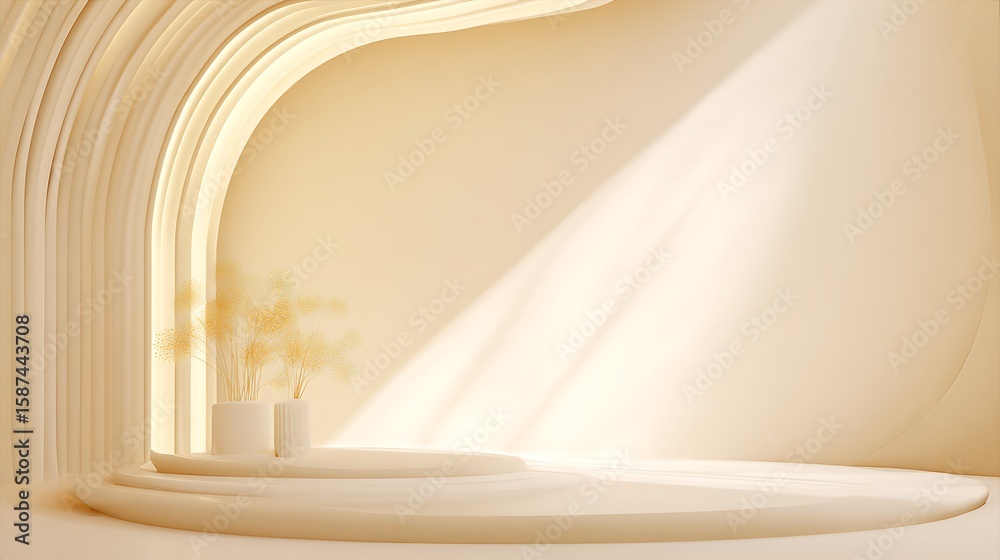 Minimal ivory scene with curved backdrop and shadow gradient for luxury branding Minimal ivory scene with curved backdrop and shadow gradient for luxury branding