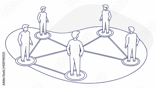 Illustration of a network of people connected by lines on a platform with a white background