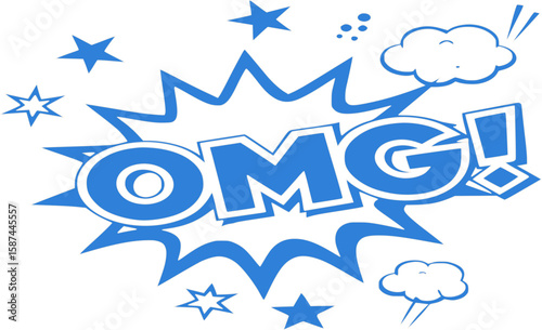 
Blue Comic Style “OMG!” Text Explosion – Pop Art Speech Bubble Illustration